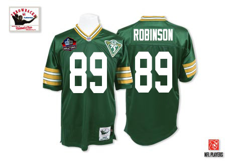 Men's Premier Dave Robinson 75th Patch Mitchell and Ness Jersey Green Home - #89 Hall of Fame Throwback NFL Green Bay Packers